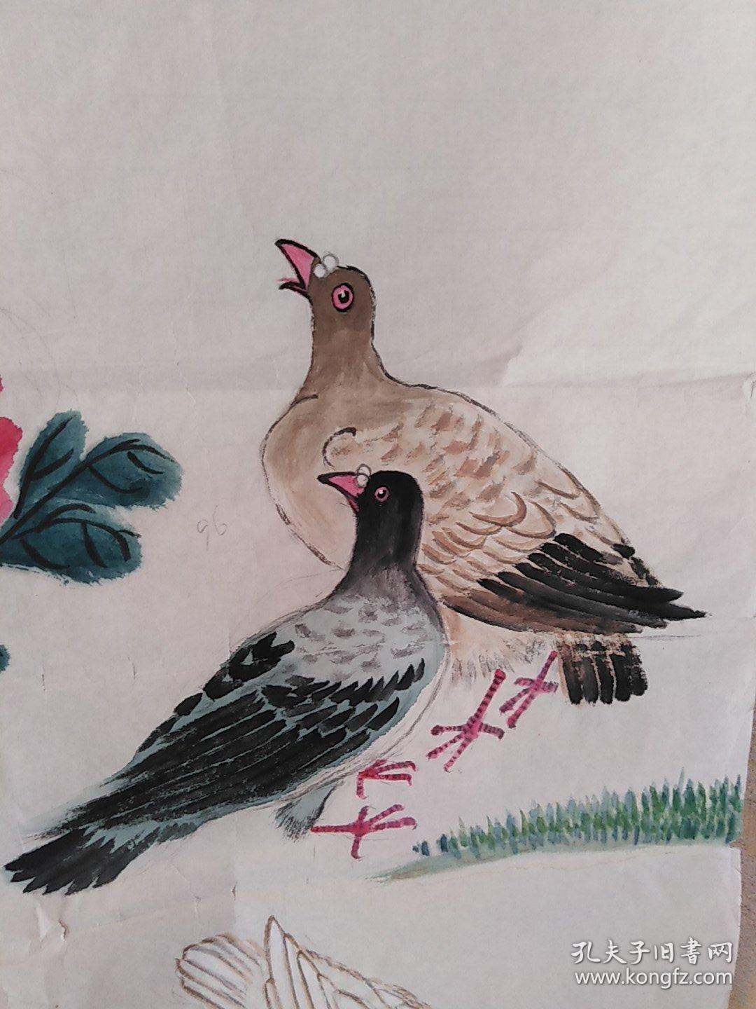 无款手绘真迹吉祥鸽图