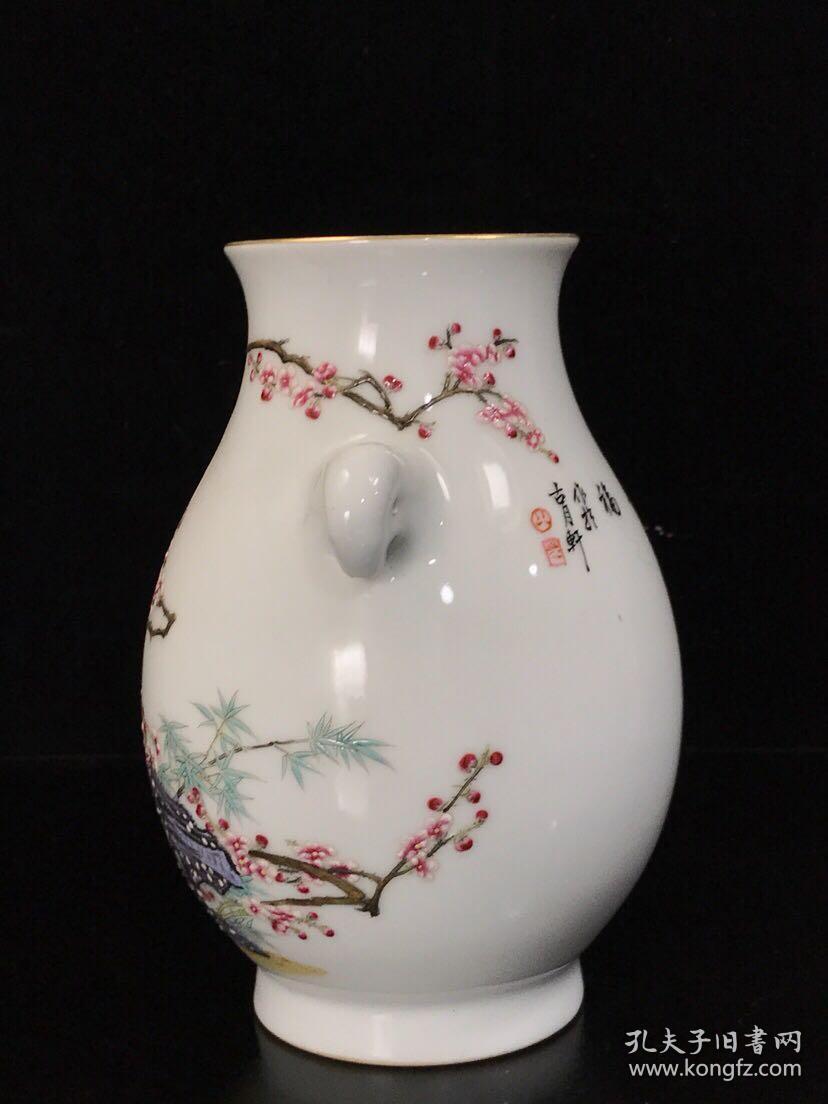 清雍正古月轩珐琅彩喜上眉梢象鼻尊一对