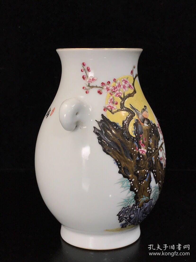 清雍正古月轩珐琅彩喜上眉梢象鼻尊一对