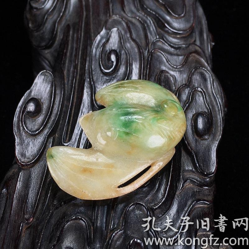 清 天然翡翠 飘绿 蝙蝠形 吊坠 玉件玉器古玩老玉收藏