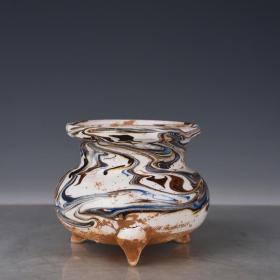 宋当阳峪窑绞釉三足炉