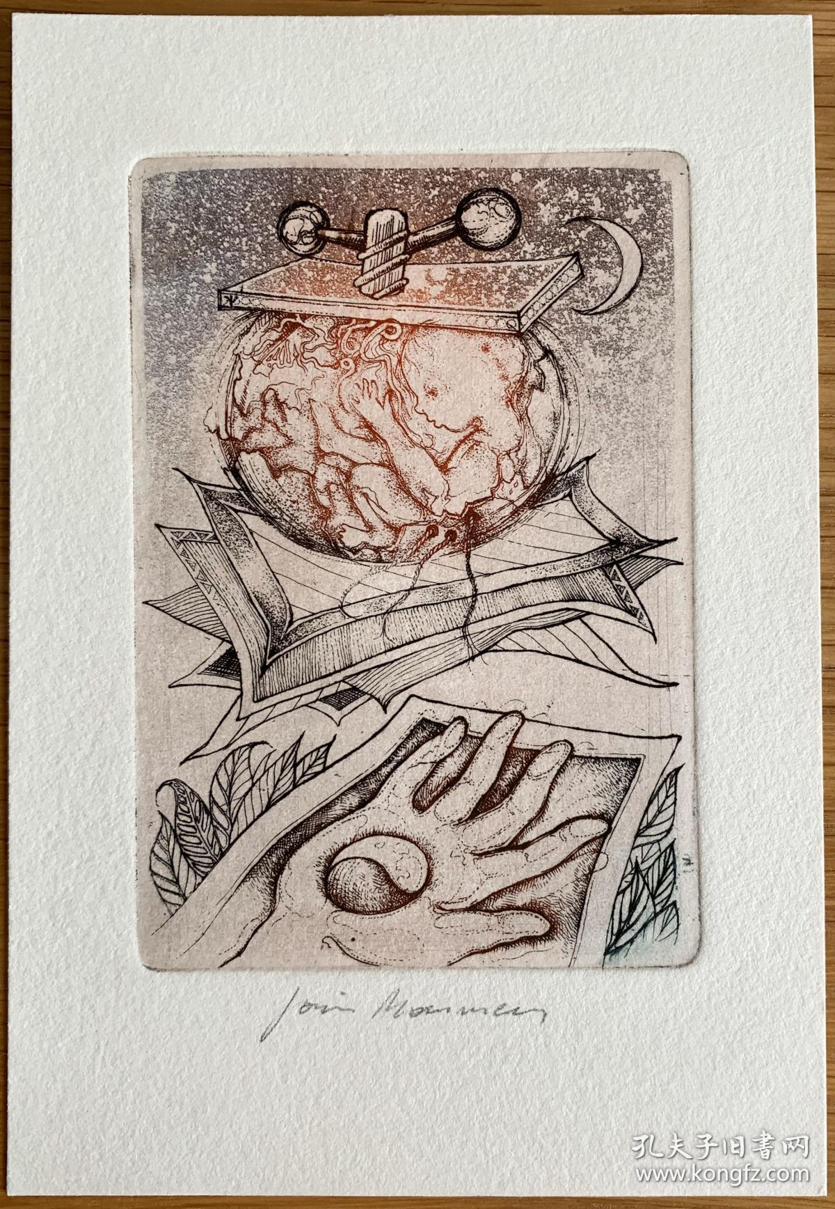 荷兰铜版套色藏书票新生命