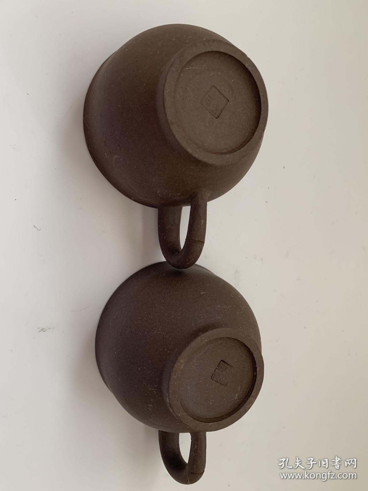 80年代左右中国宜兴紫砂一厂冰裂釉紫砂小杯一对