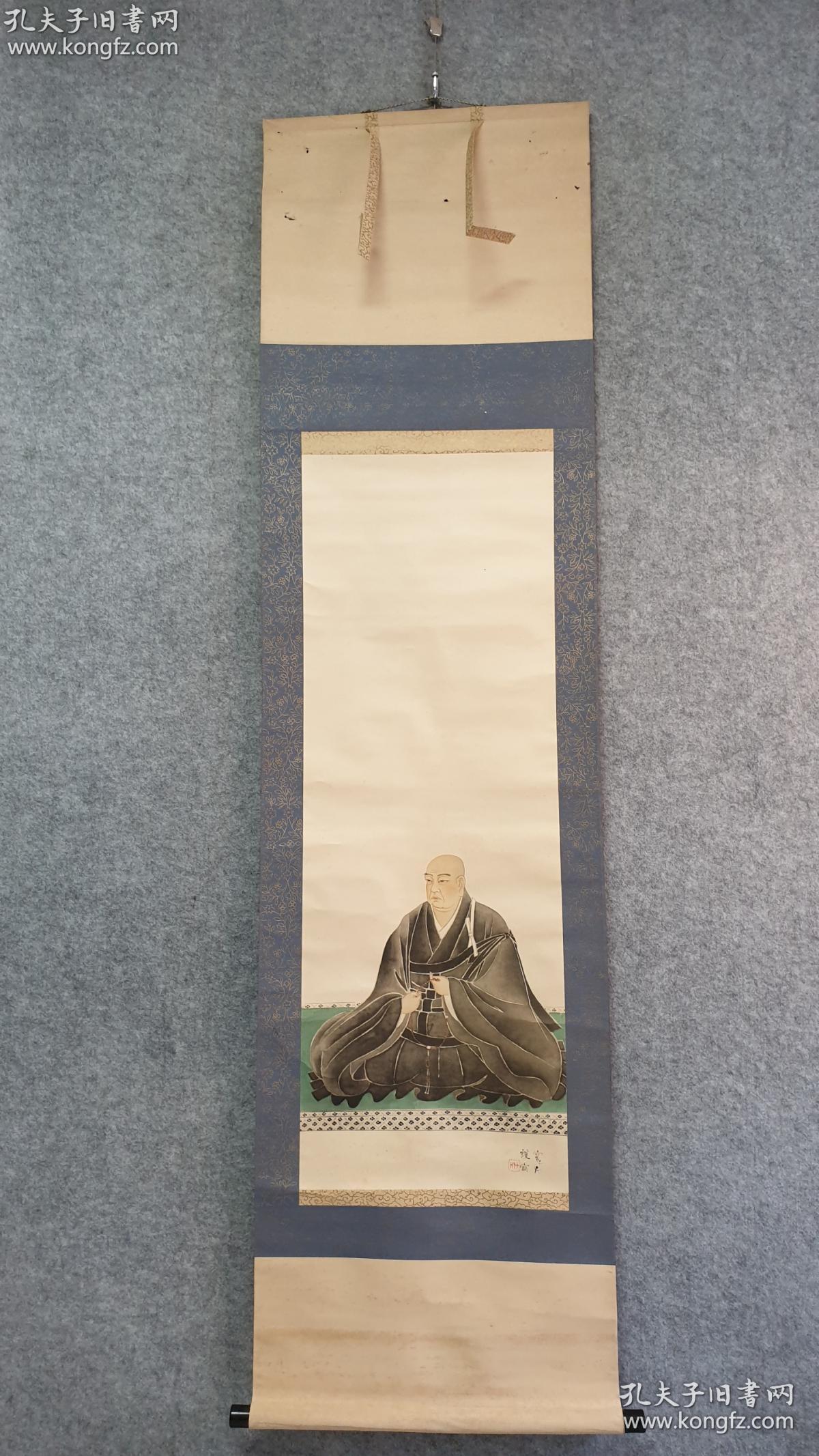 民国日本名家(荒井宽方) 【莲如上人像】 老印刷立轴.