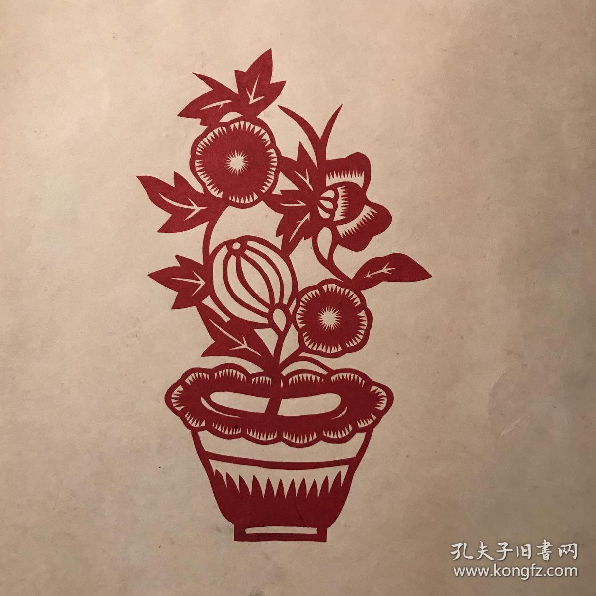 老剪纸原稿(神鹿 盆花)2张