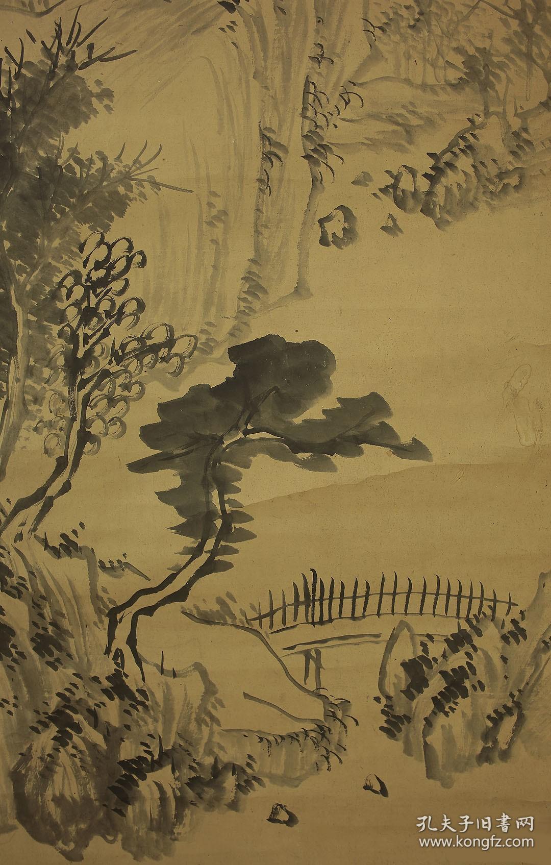 日本名家绘画:森 春嶂《溪山高隐图》(卖家保真,超大尺幅文人画)