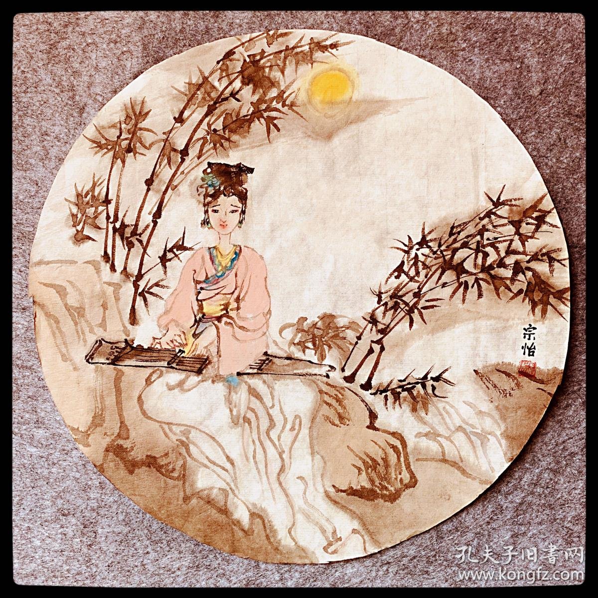 国画字画圆扇林志玲美女仕女