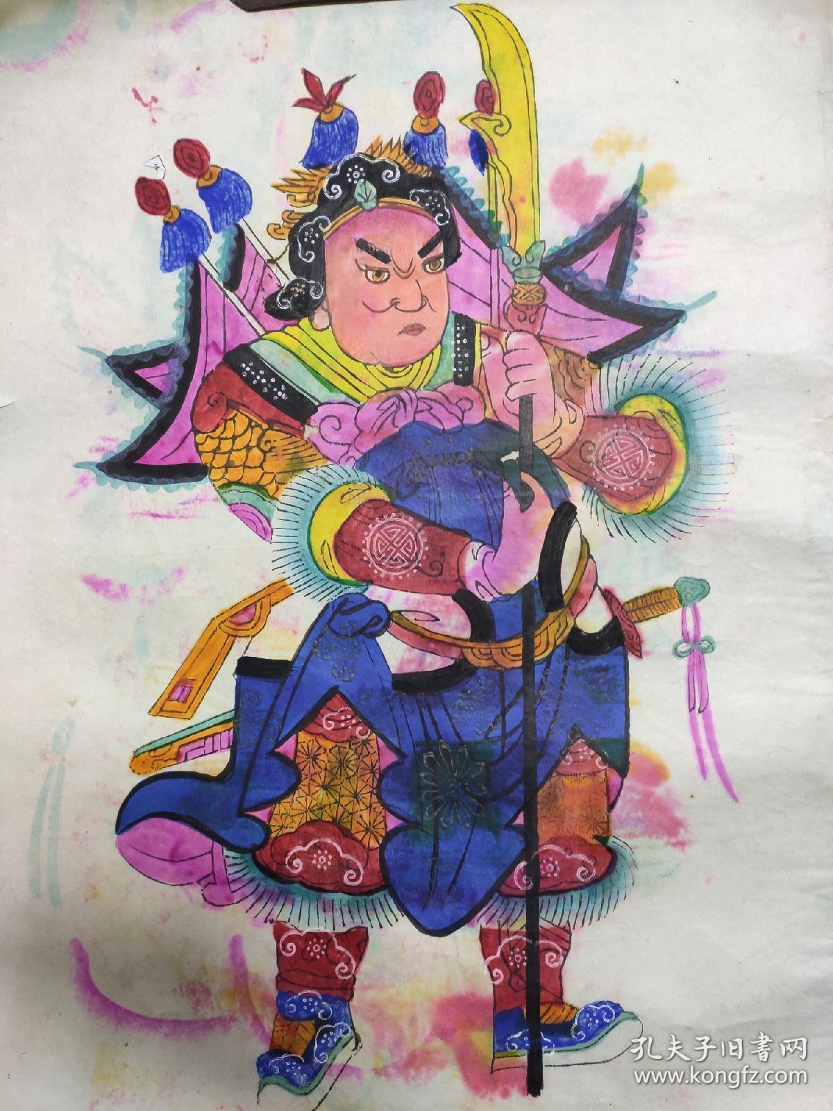 建国初期印制绵竹老木版年画版画门神大刀将一对两幅