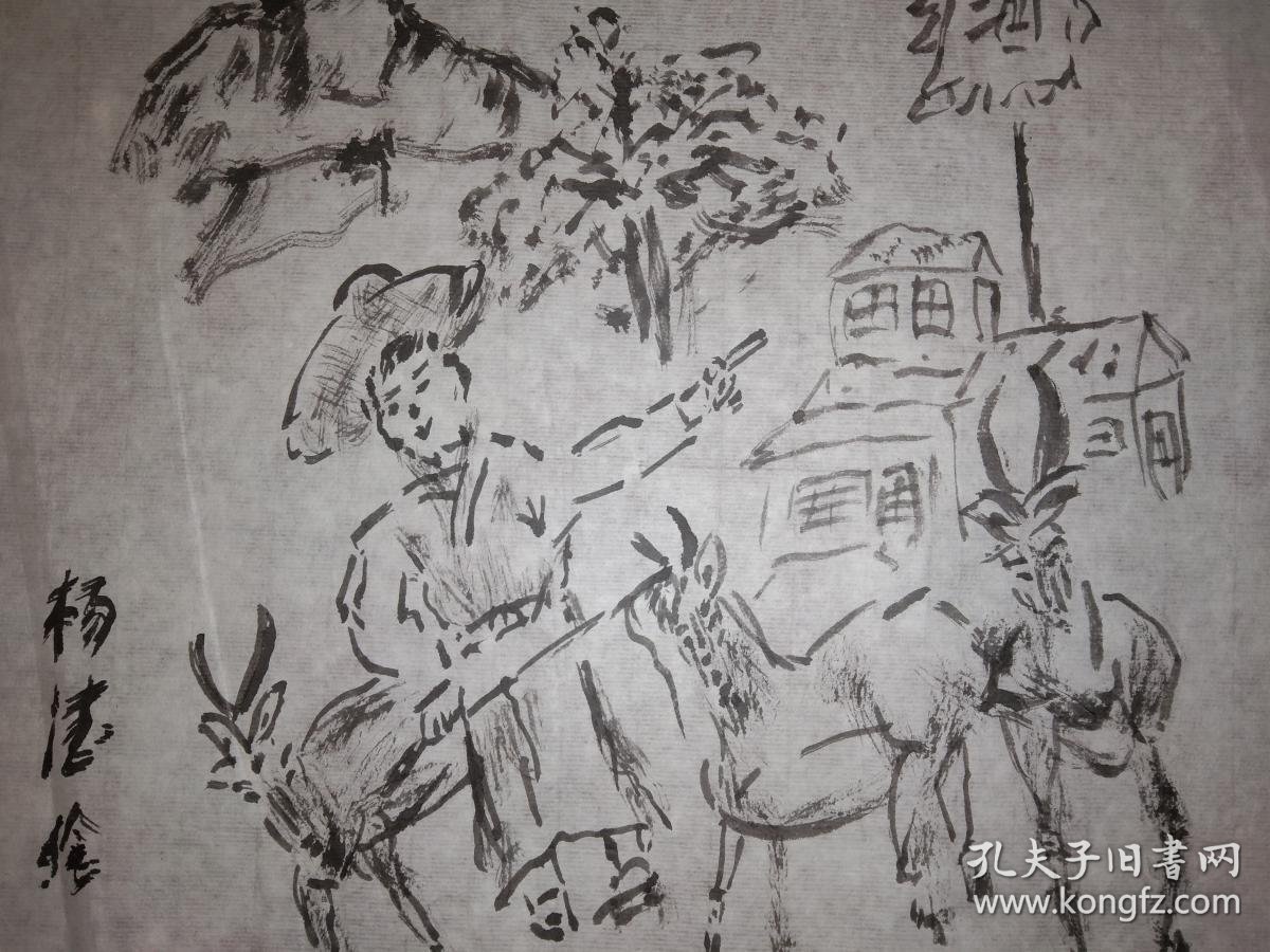 手绘真迹国画:杨德诗配画《借问酒家何处有》