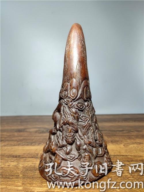 珍藏清代老牛角雕刻八仙人物角尖摆件3yw