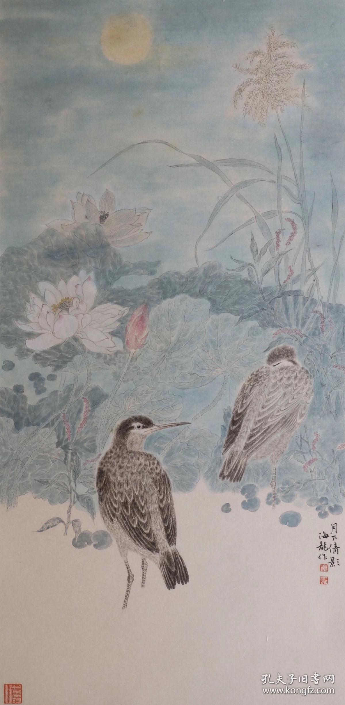 姜海龙工笔花鸟《月下倩影》