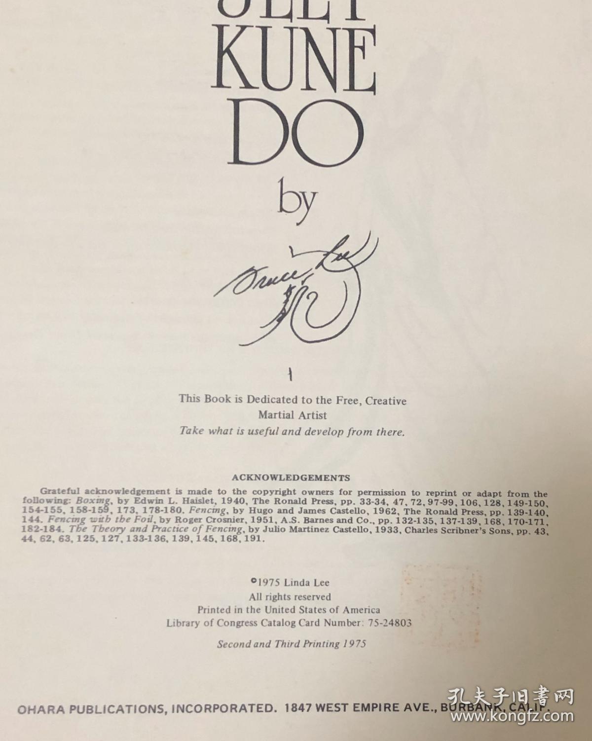 李小龙《截拳道之道》收藏版(亲笔签名1975年初版)bruce lee jeet