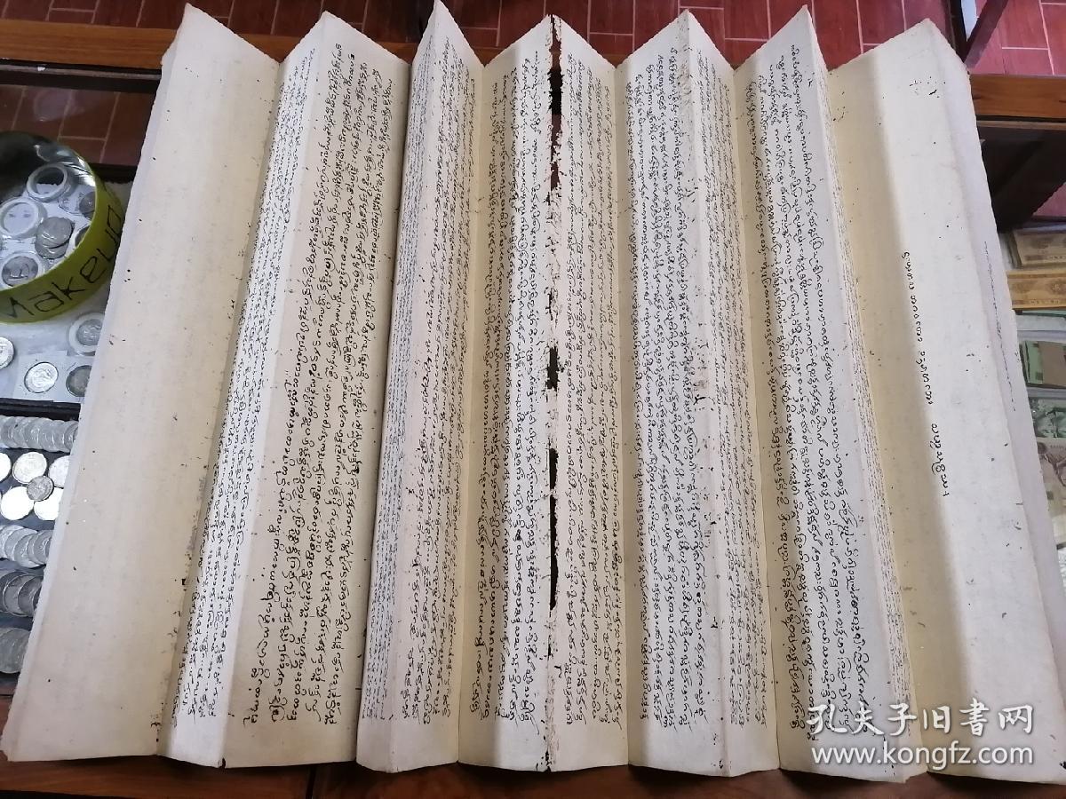 双面清或民国南传佛教傣文经文大折页南传佛教双面手书兰纳文傣文经书