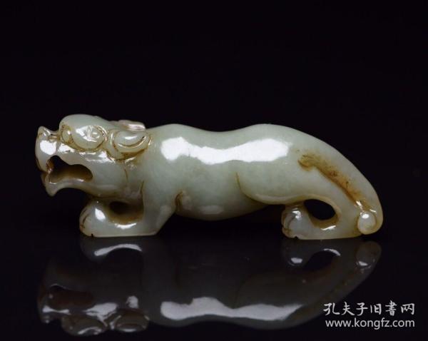 清代和田玉虎手把件一个,品如图,具体尺寸:7.5×2.7×1.