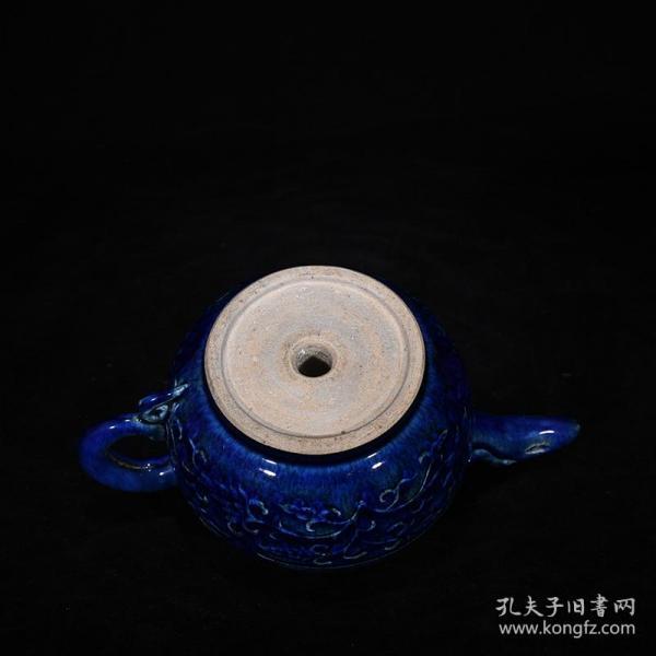元代洒蓝釉雕刻凤首壶倒流壶老货收藏