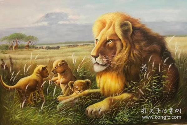 【卖家保真】当代著名画家林金山老师精品油画狮子 保真保手绘 真迹!