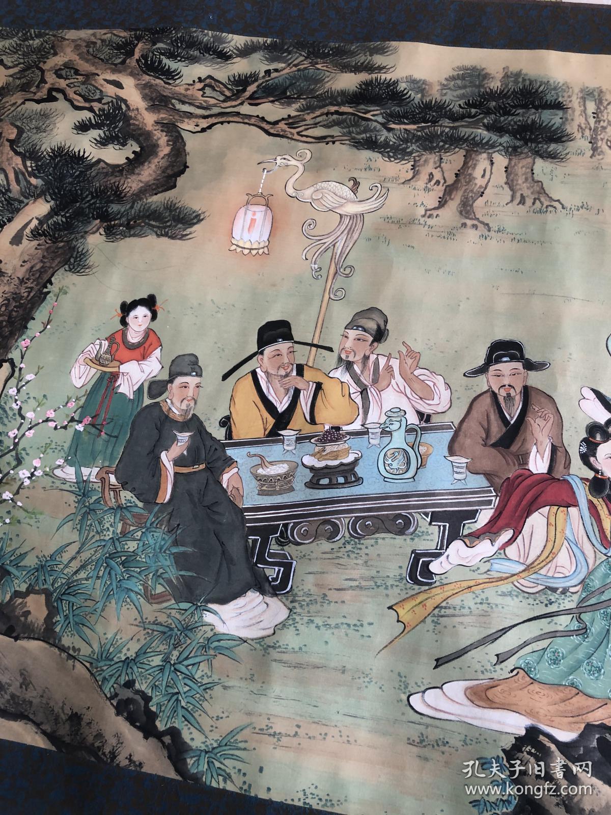 万石画家 夜宴图 ,手绘真迹,画的不错,识者珍之