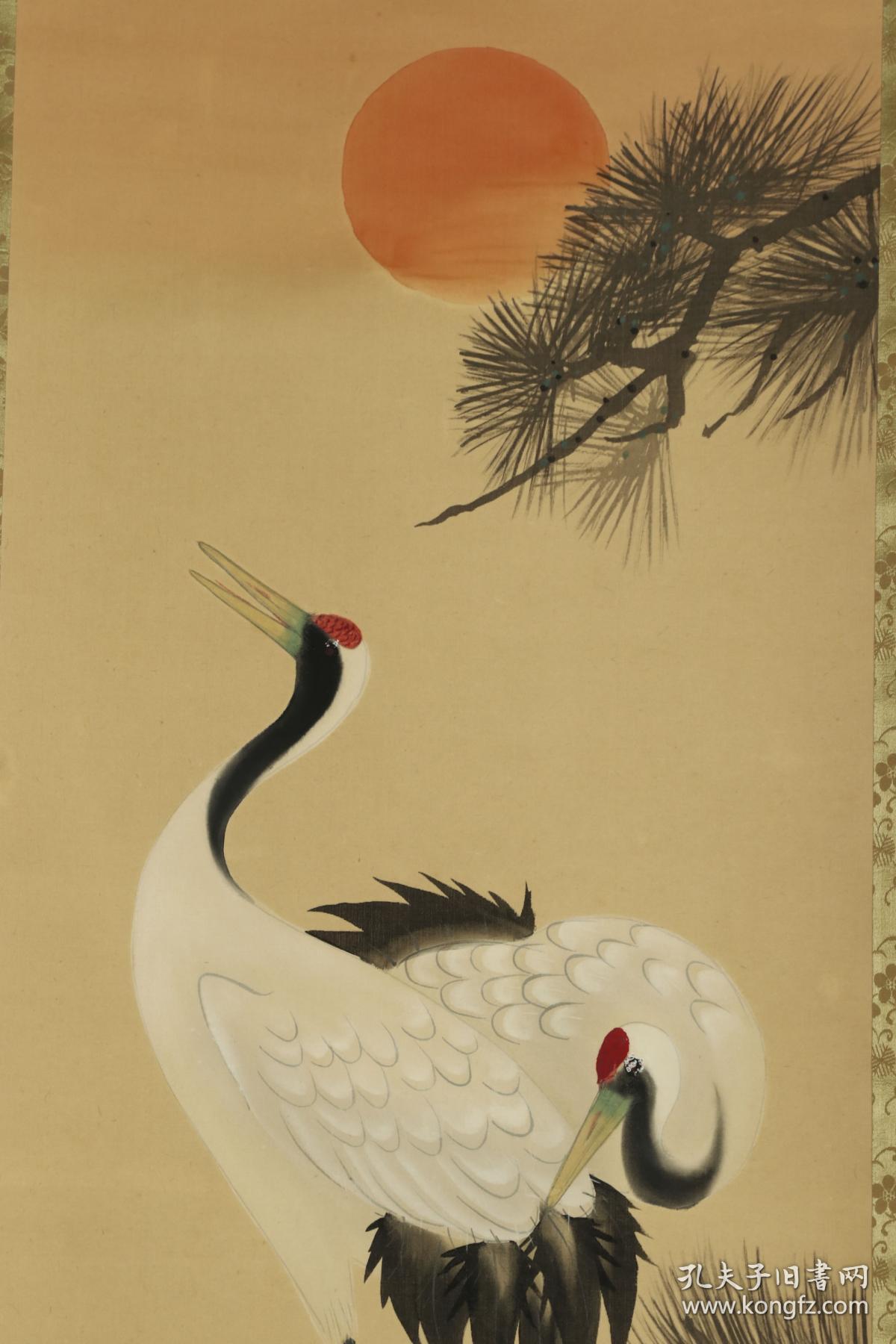 【日本回流】原装旧裱 青虹 《松鹤图》一幅(绢本立轴,画心约3.