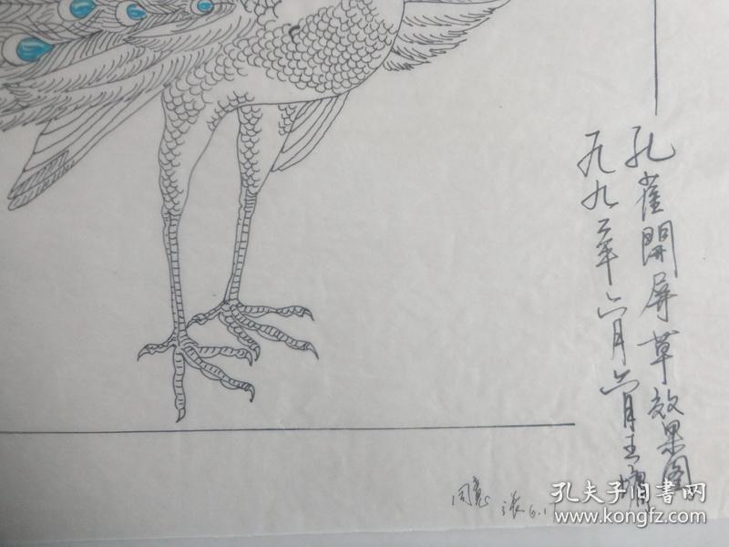 王墉 绘《孔雀开屏草效果图》一张(带封)