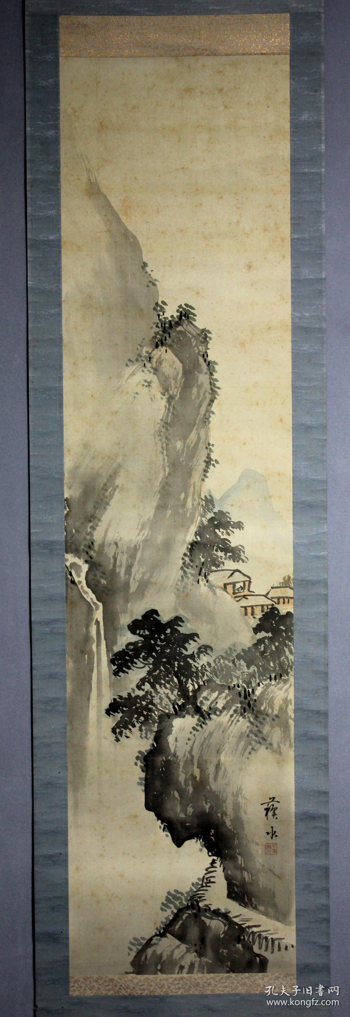 日本名家绘画:冈田苏水《山居图》(保真)