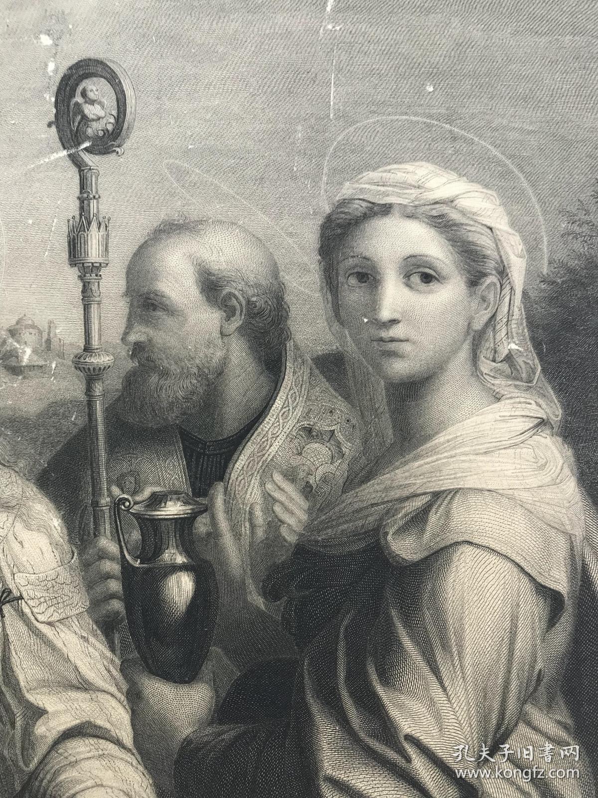 19世纪巨幅铜版画圣塞西莉亚的陶醉意大利文艺复兴三杰之拉斐尔