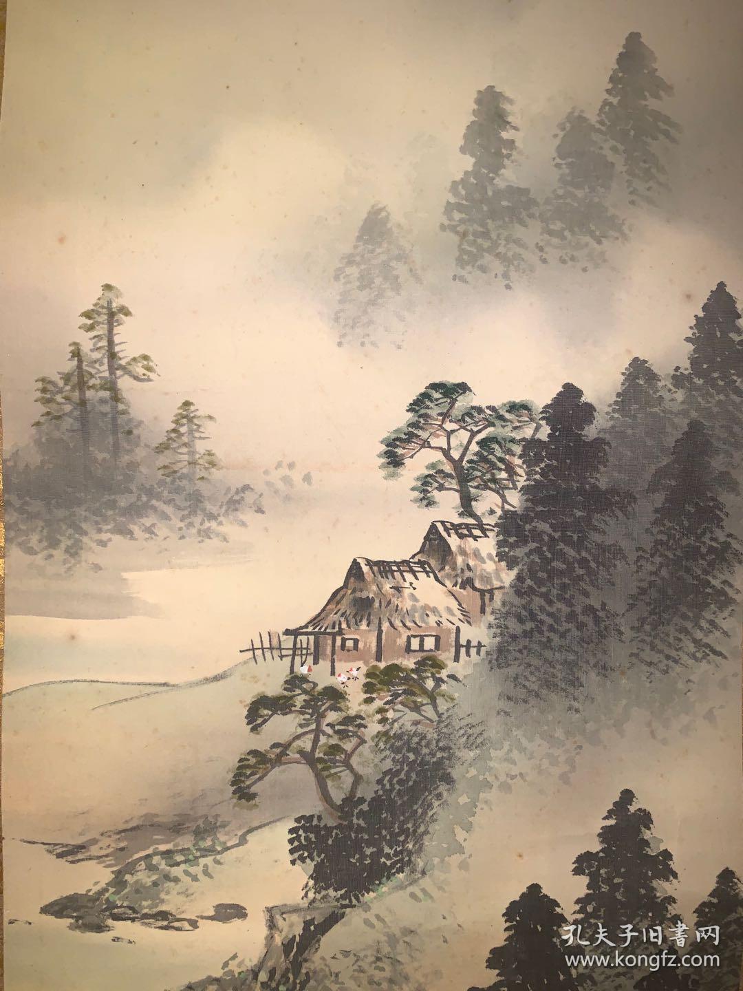 深山茅屋日本回流字画书房中堂民清茶室挂轴真迹肉笔书法画收藏