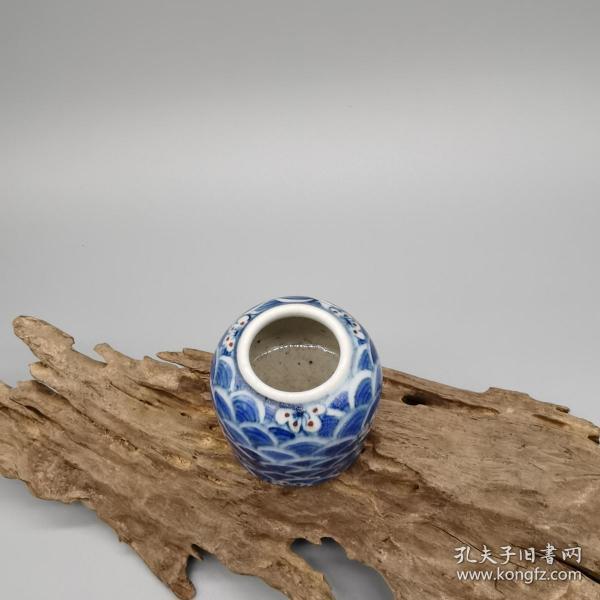 康熙青花海水纹梅花釉里好点文房文玩水洗水滴书法绘画必备