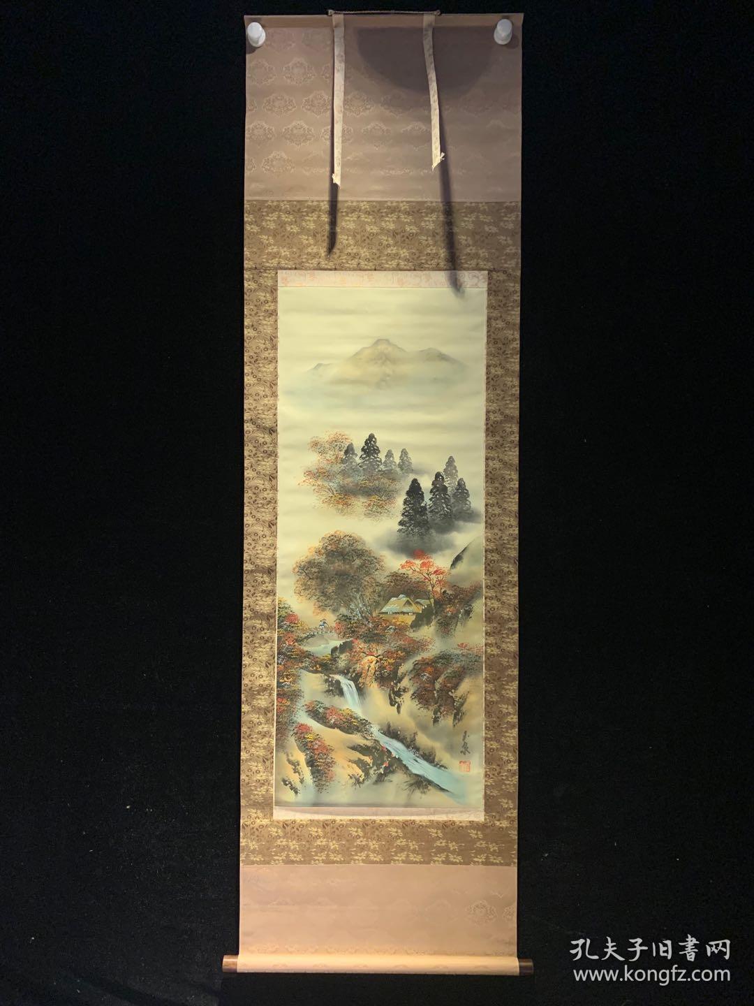 玉泉秋山日本回流字画书房中堂民清茶室挂轴真迹肉笔书法画收藏