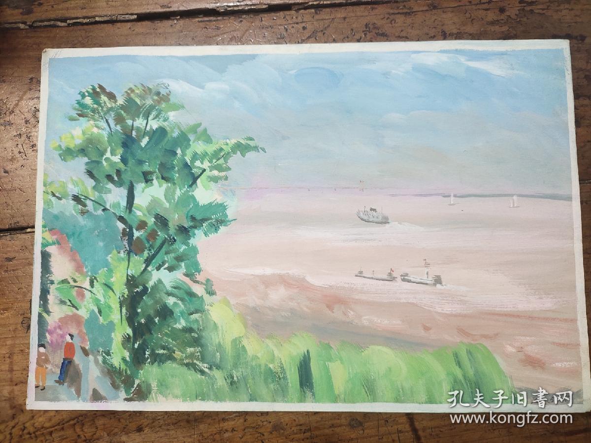 七十年代水粉画—长江大桥风景—22