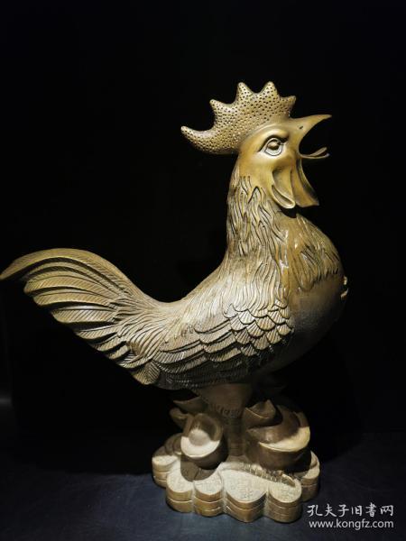 发财鸡,金鸡报晓铜摆件,纯铜铸造一只雄鸡脚踏元宝之上,招财之意,底刻