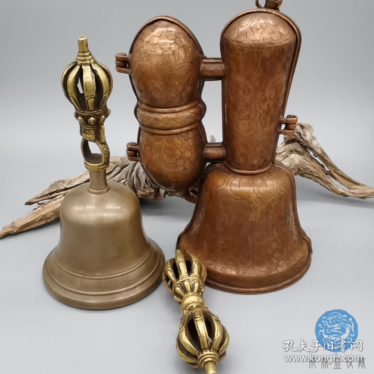 古董老法器法铃金刚杵碰铃手工簪刻精制包浆自然皮壳珍品难得古玩