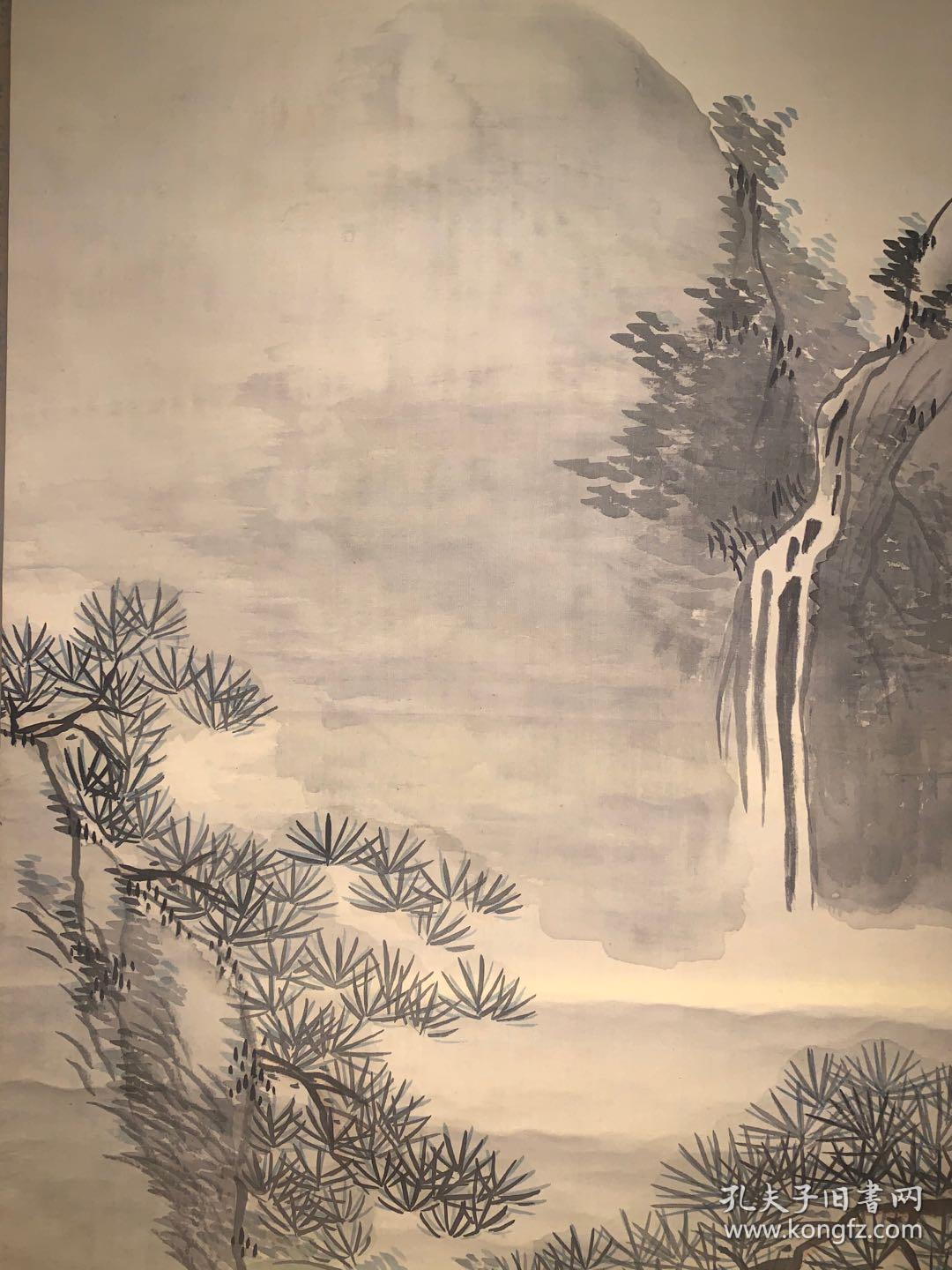 高士观瀑 古代名画真迹清代书法字画茶室卷轴画书房玄关挂画