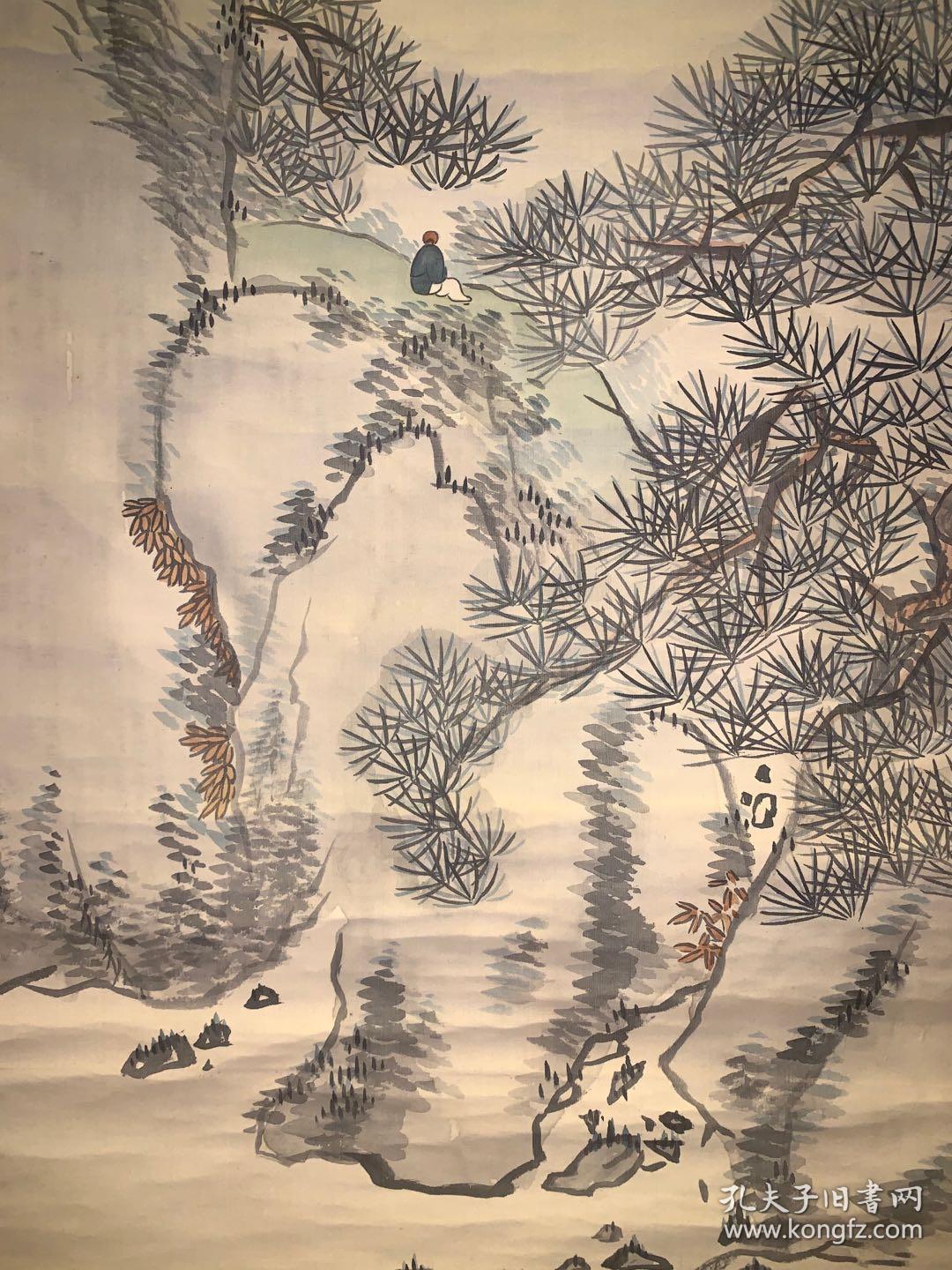 高士观瀑 古代名画真迹清代书法字画茶室卷轴画书房玄关挂画