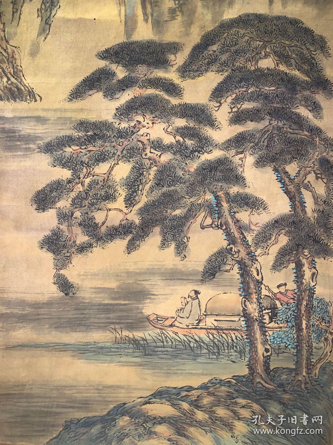 移舟春山吟即景古代名画真迹清代书法字画茶室卷轴画书房玄关挂画