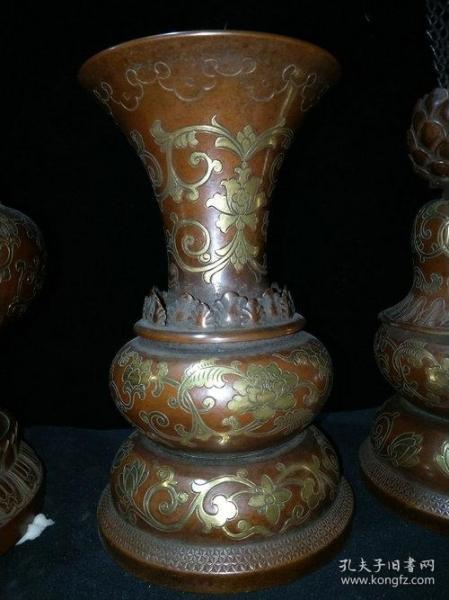 大明宣德紫铜鎏金五供 46.95公斤