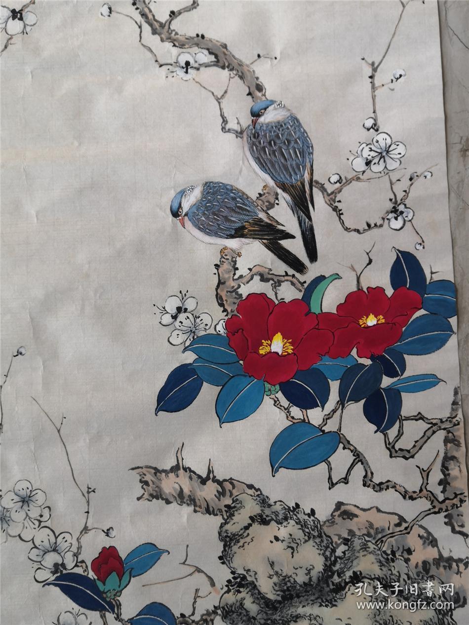 河北画家王立成处凡工笔画作茶梅班鸠得自画家本人绝对保真