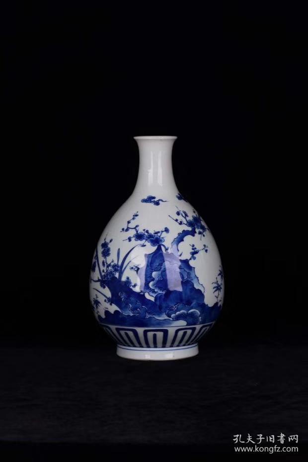 清康熙官窑青花梅花兰花花卉纹香远益清玉壶春瓶