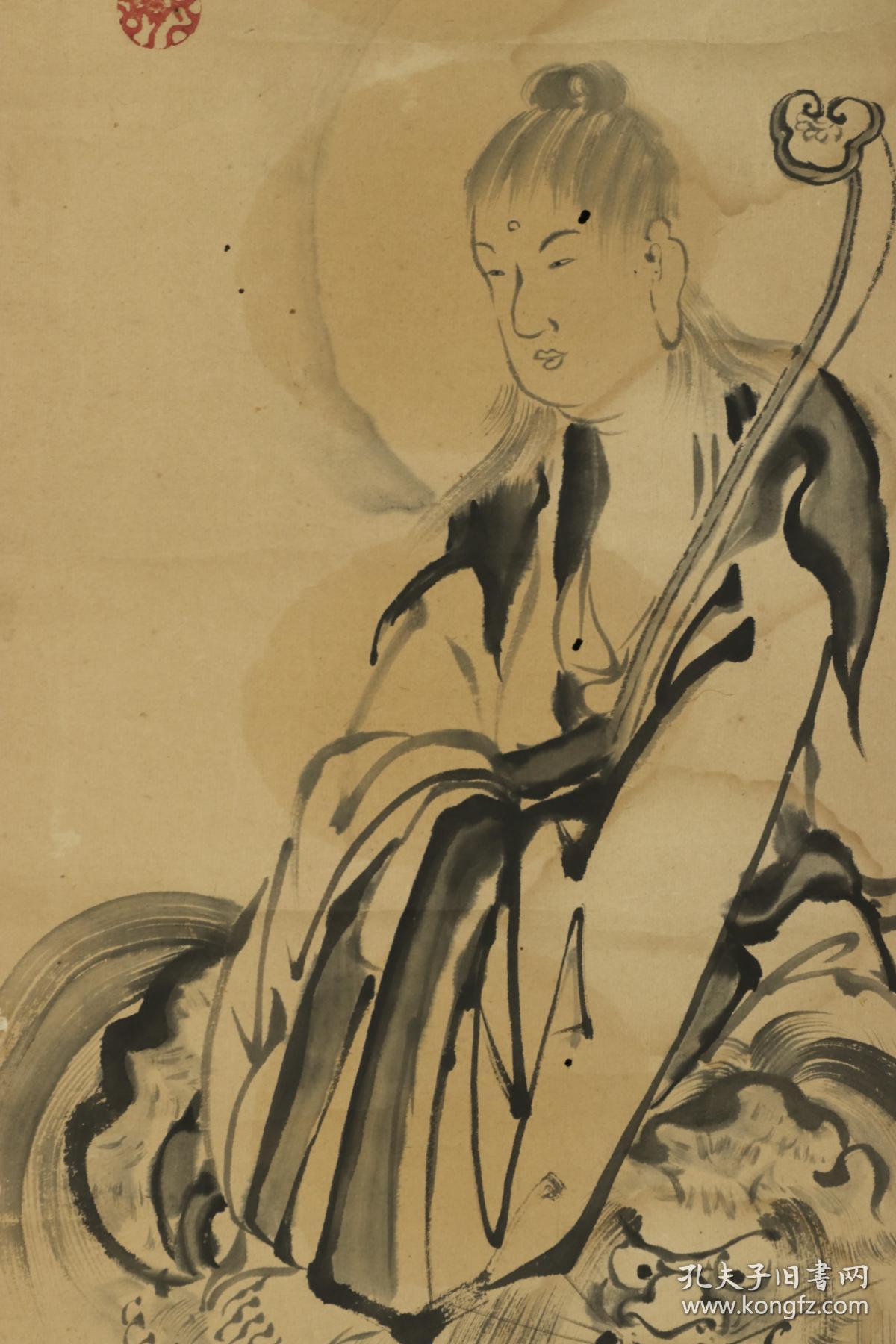 【日本回流】原装旧裱 雄川月峰 水墨人物《寒山图》一幅(纸本立轴