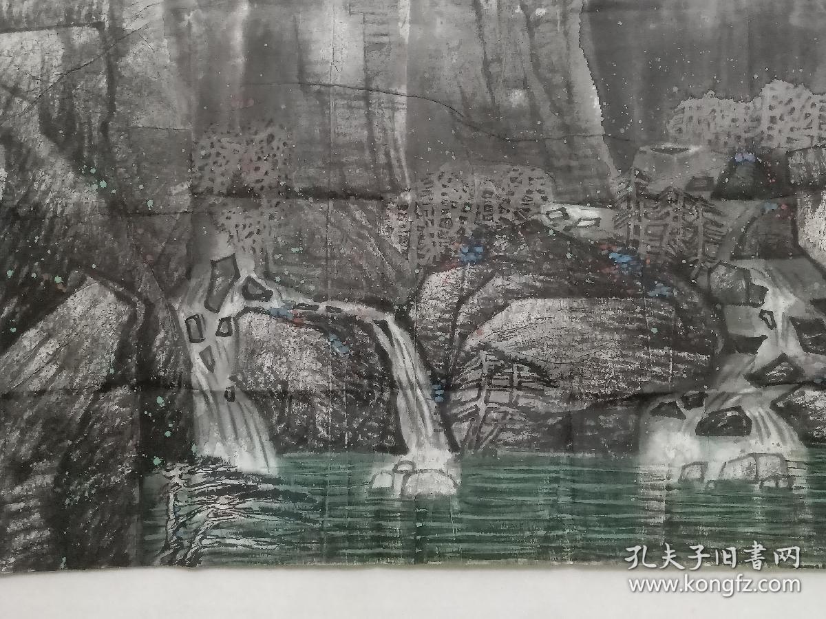 保真书画,袁连华六整尺纸山水画《幽谷泉声》一幅.
