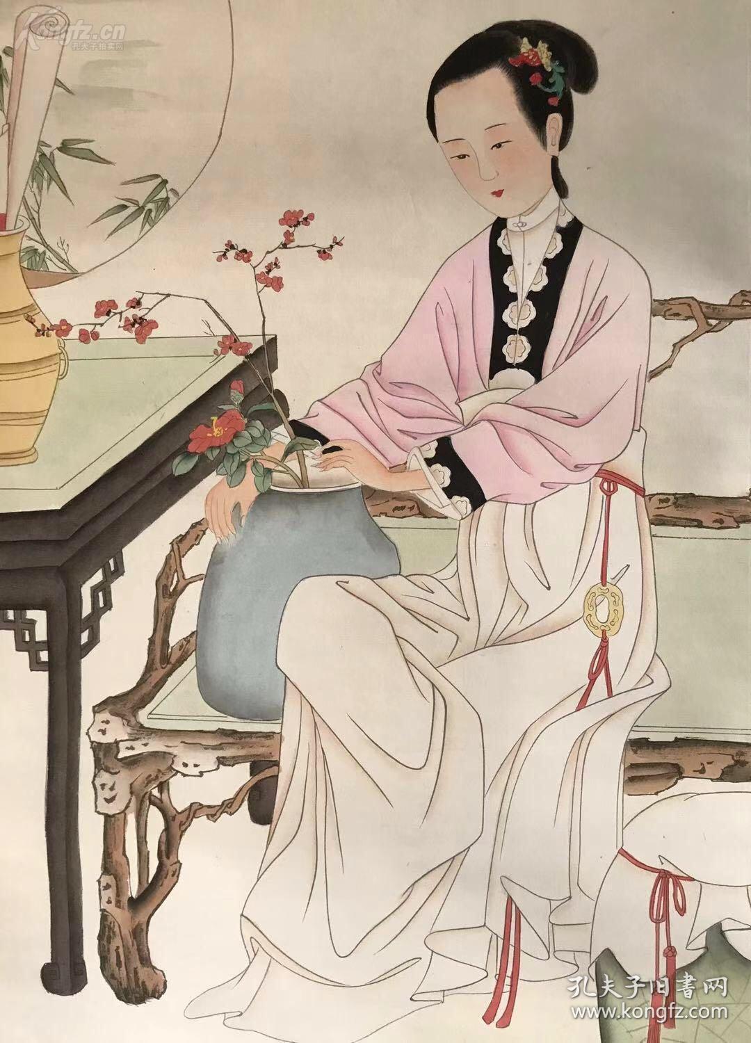 红木轴头前辈珍藏包手绘惠拍余集仕女清代画家善画人物所画仕女风神闲