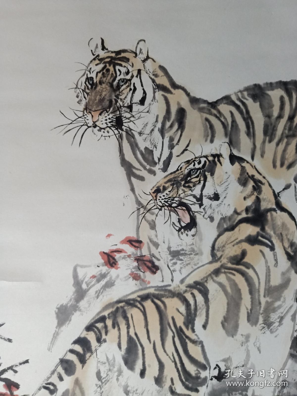 保真书画当代写意画老虎第一人阴衍江国画精品双虎傲秋色一幅原装裱