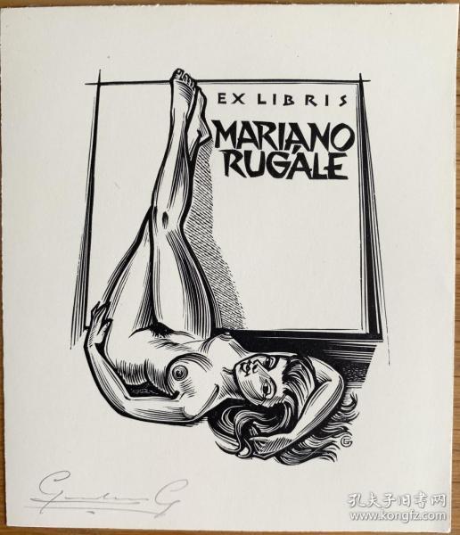 比利时艺术家高登木刻藏书票裸女