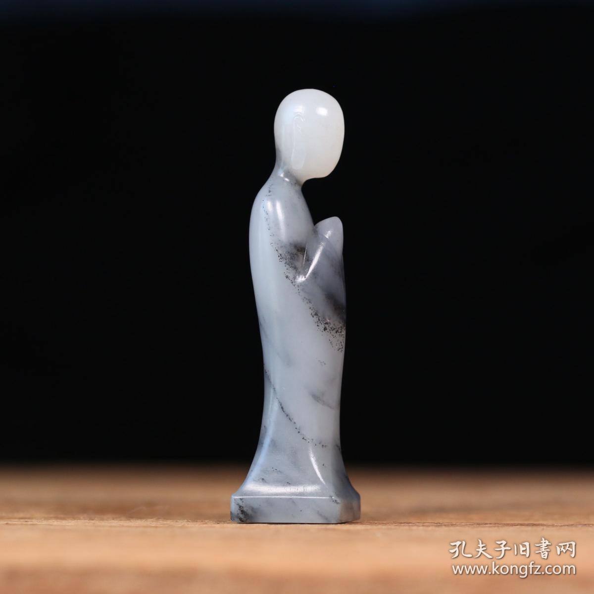 玉德堂天然新疆和田玉青花籽料苏工悟道手把件摆件印章