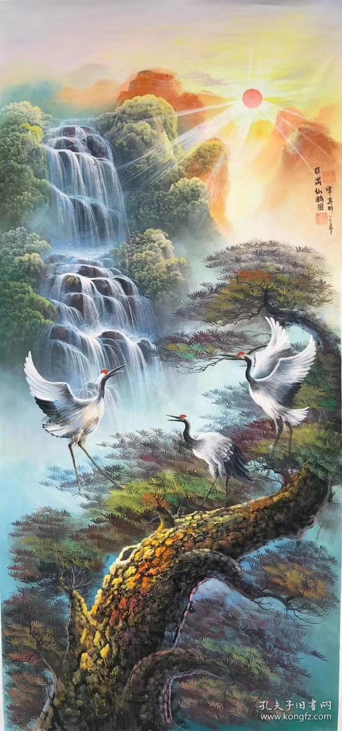 【卖家保真】当代著名画家谭其明老师精品油画《寿鹤千年》 保真保