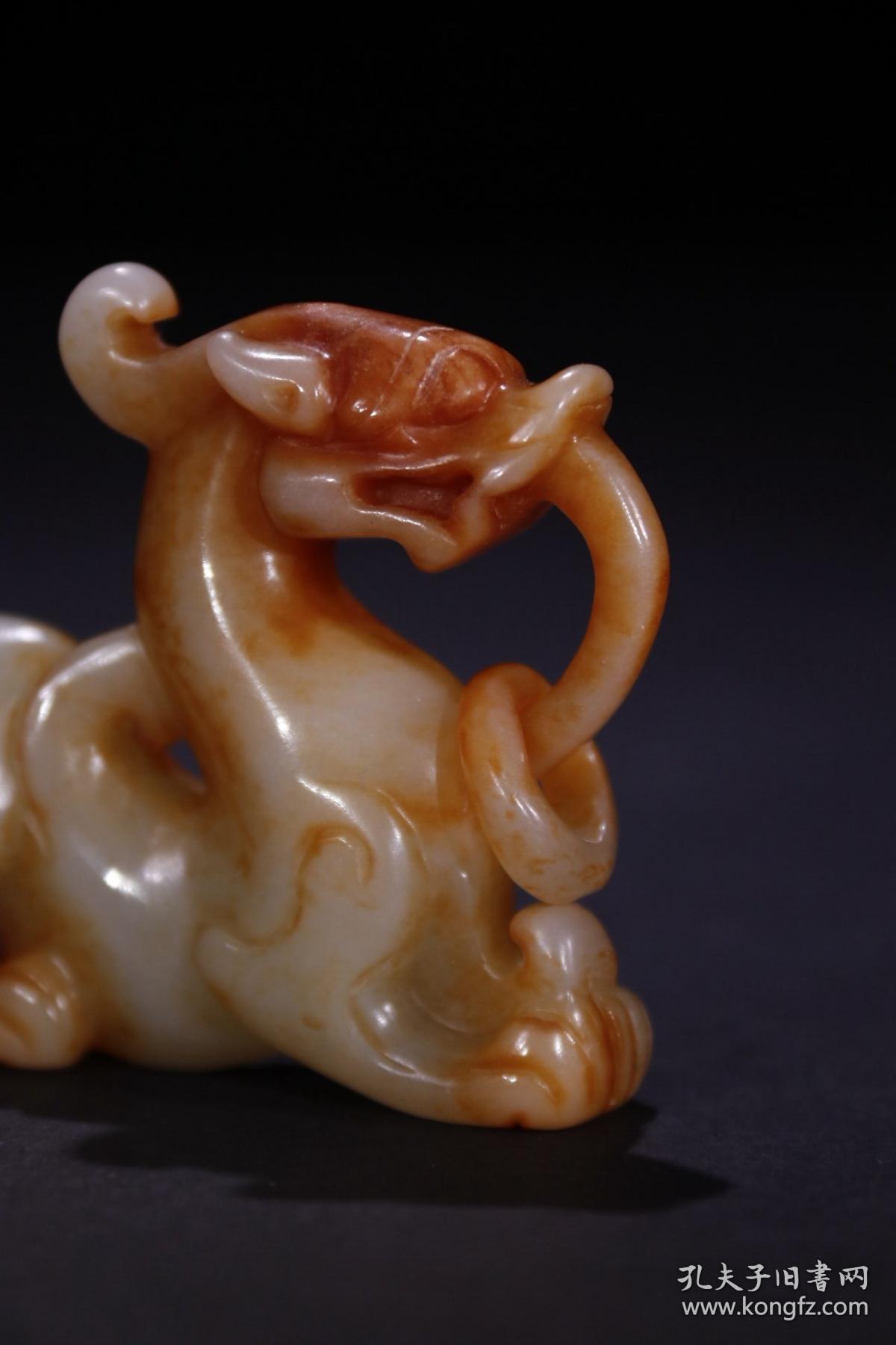 旧藏高古战汉玉雕瑞兽麒麟手把件摆件