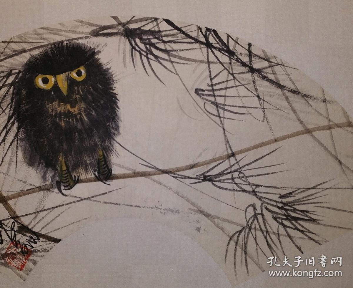 林风眠猫头鹰扇面