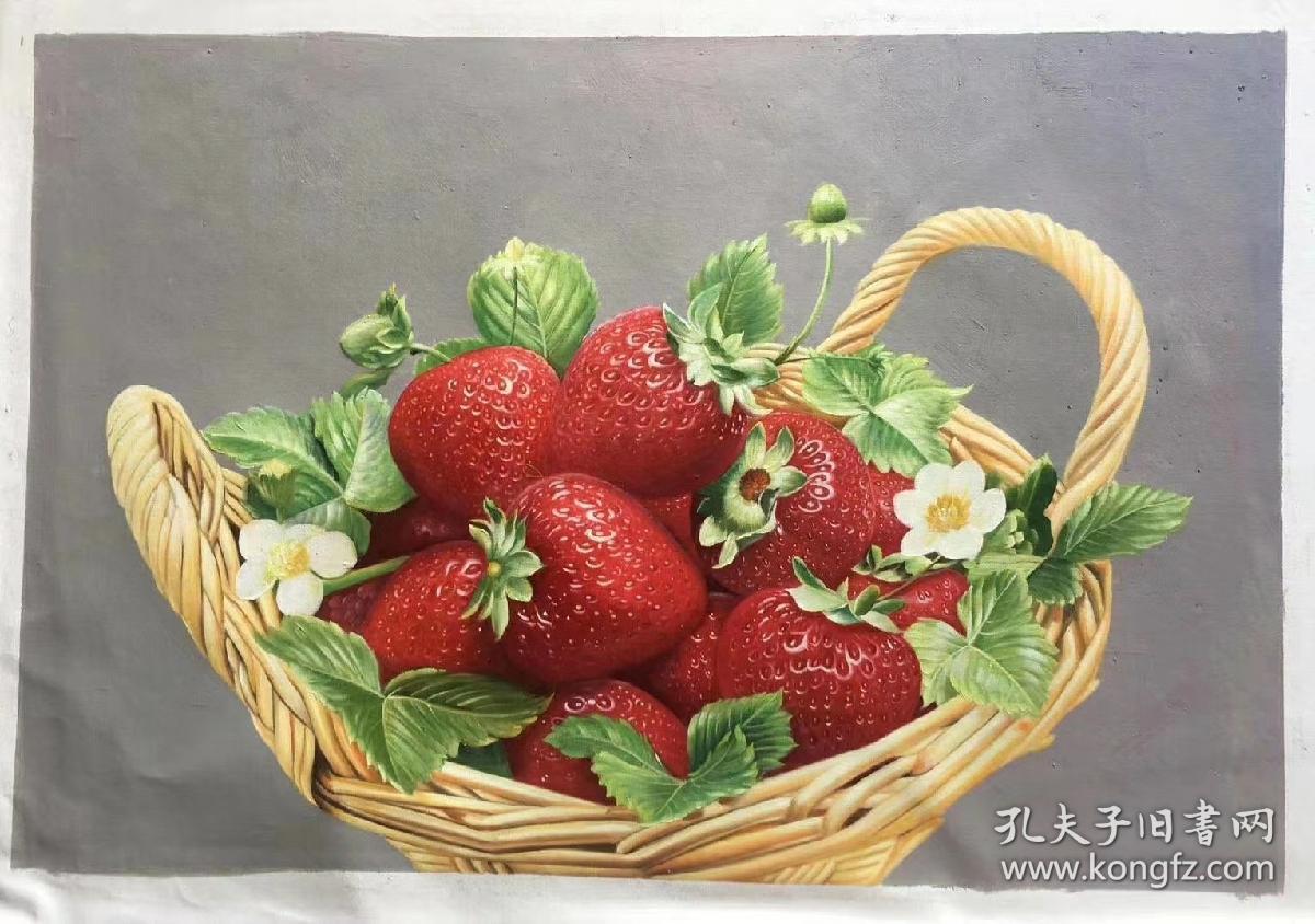 【卖家保真】当代著名画家林金山老师精品油画草莓 保真保手绘 真迹!