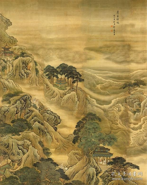 清袁耀蓬莱仙境图十二条屏绢布复制品左右26245中间十幅56245