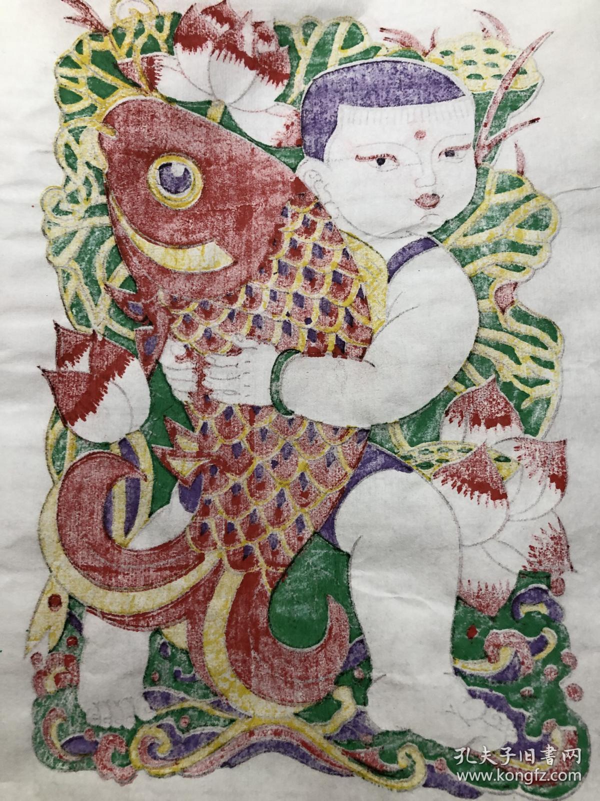 木板年画 连生贵子 门神(68×45)cm 一对
