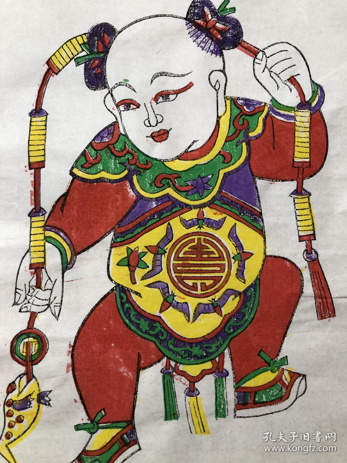 木板年画 刘海戏金蟾 门神(56×42)cm 一对